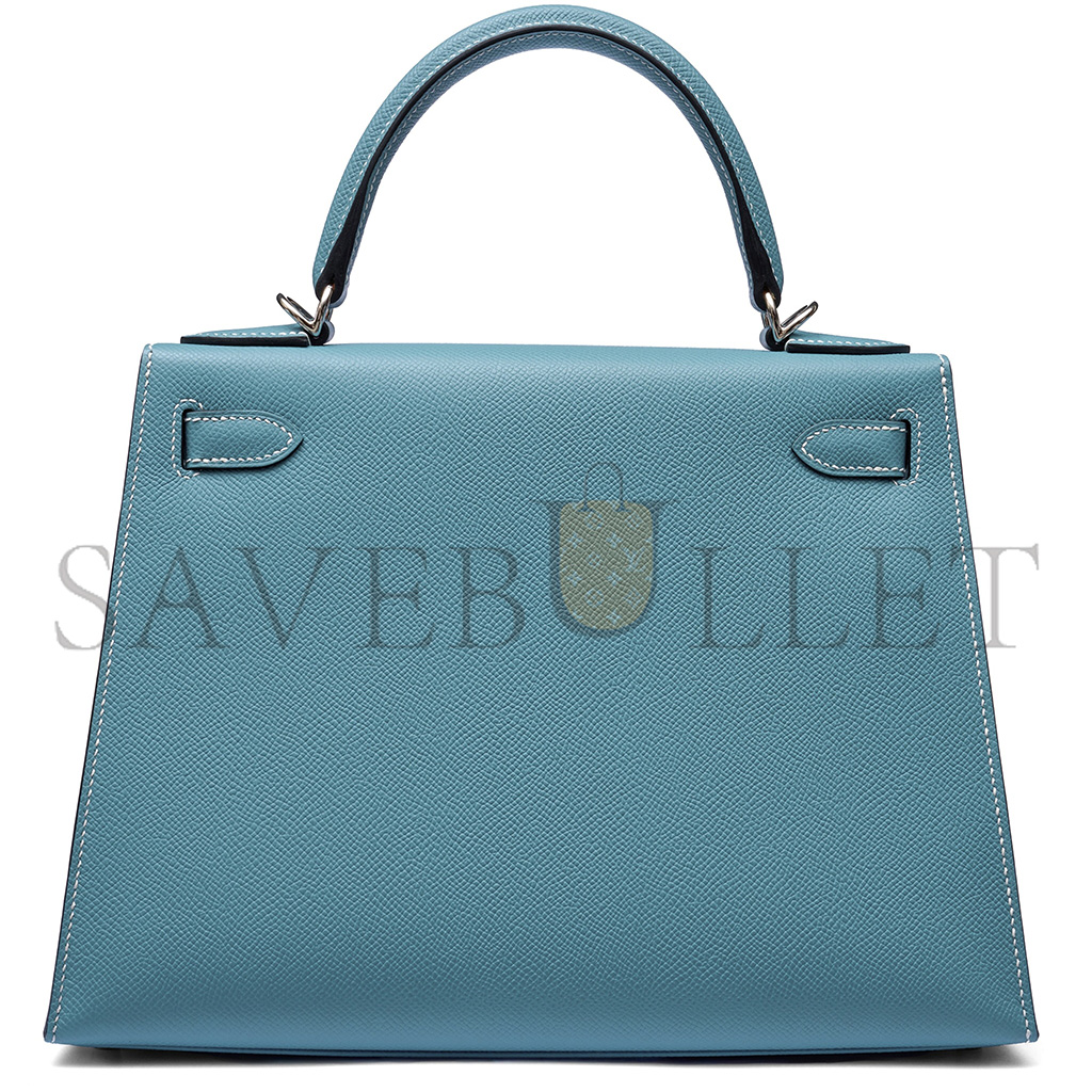 HERMÈS MASTER BLEU JEAN EPSOM KELLY 25 SELLIER PALLADIUM HARDWARE (25*17*7cm) 